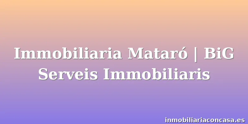 Immobiliaria Mataró | BiG Serveis Immobiliaris